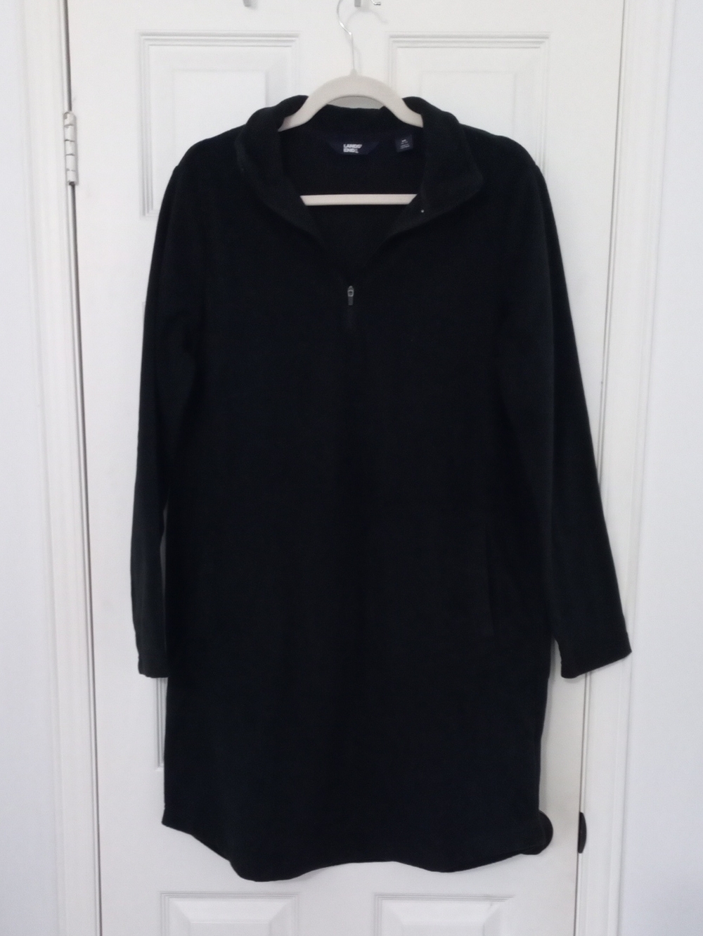 Lands' End Black Long Sleeve Quarter-Zip Women's Dress/Cover-Up